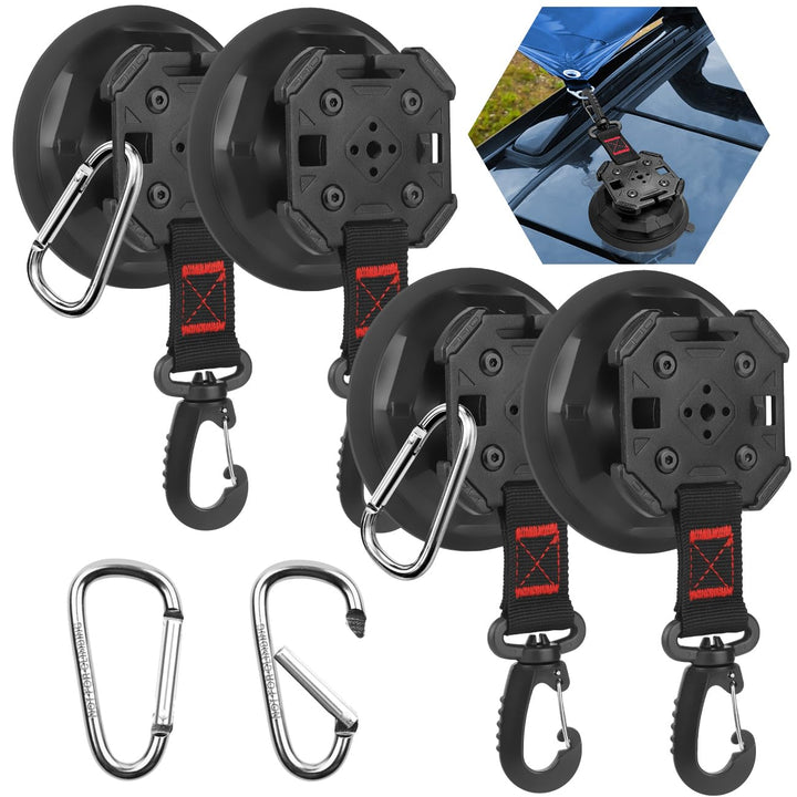 HLOGREE front view showing four packaged suction anchors and buckles for quick setup