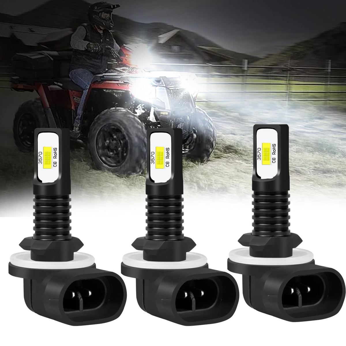 HMCYCI front packaging showing three LED bulbs and bright benefits