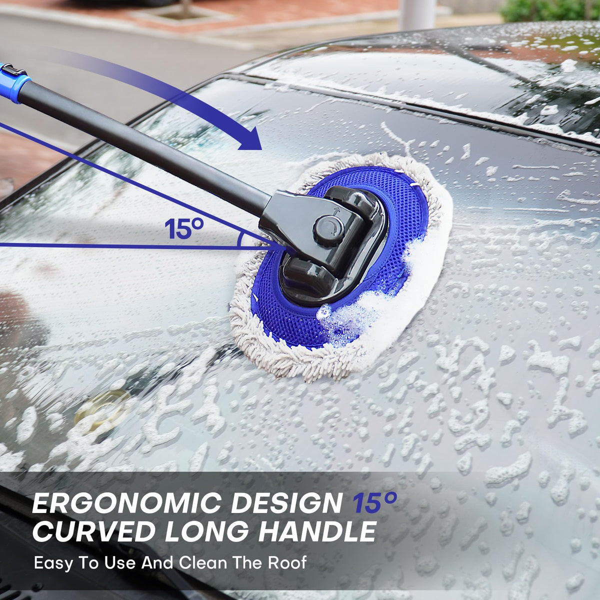 Hmdswa curved pole angle illustrating ergonomic 15-degree design for easier reach