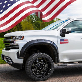 HMmagnets flag mounted on truck tailgate for clear visibility