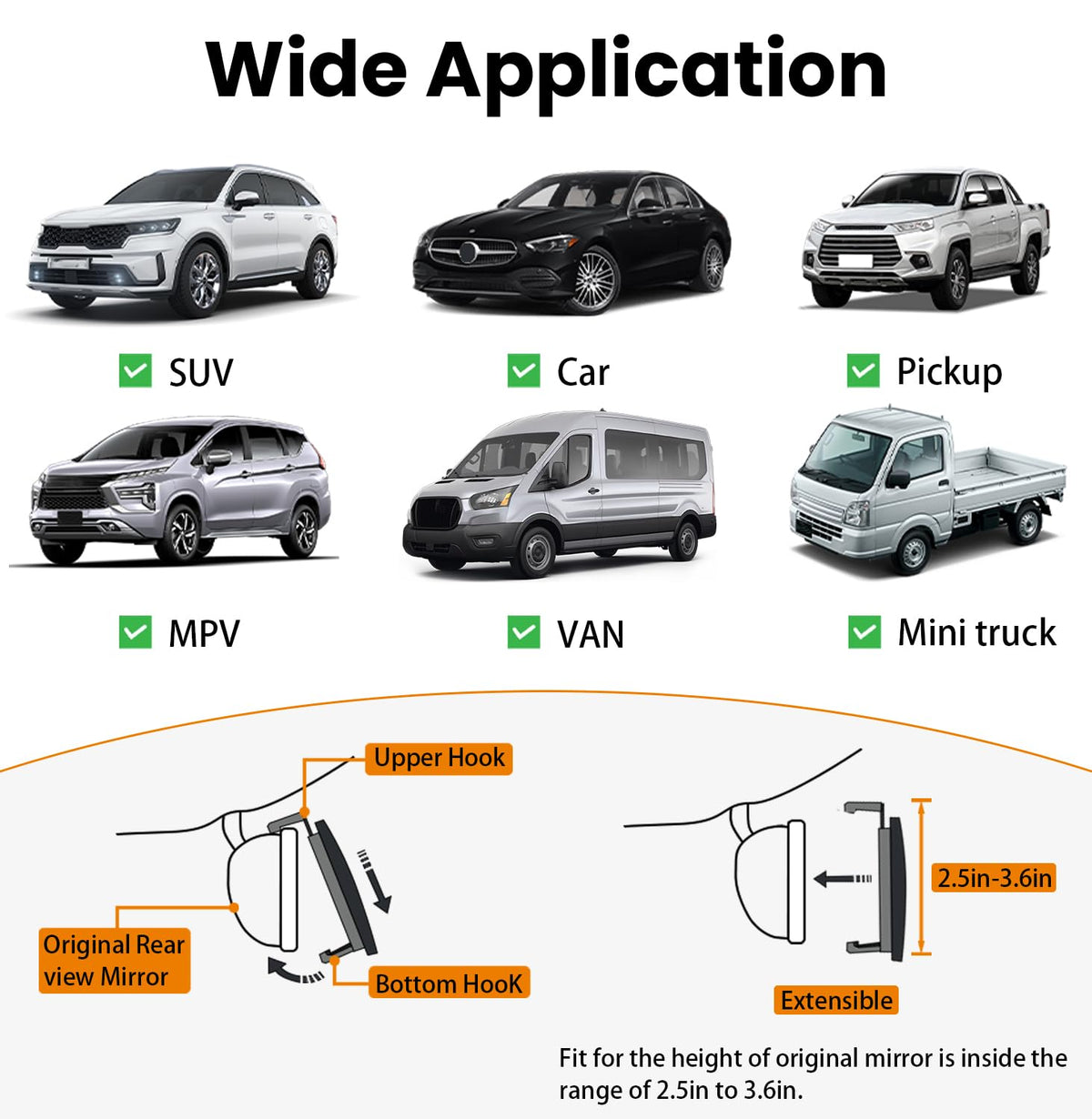 HmmtyRack mirror mounted in car demonstrating wider angle view for safer driving