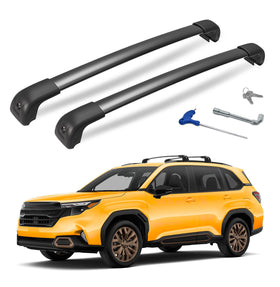 HmmtyRack installed front crossbar on Forester showing secure fit and low noise benefit