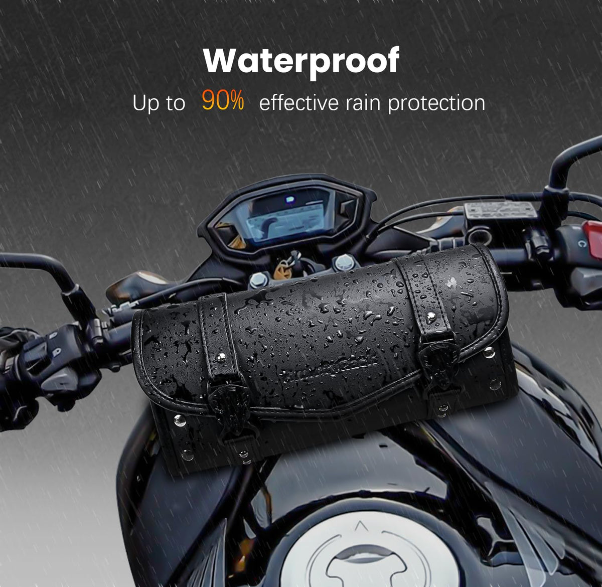 HmmtyRack mounted on motorcycle fork illustrating secure universal fit