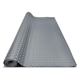 Hobuska front view of grey 4x6FT mat showing size and protection benefits