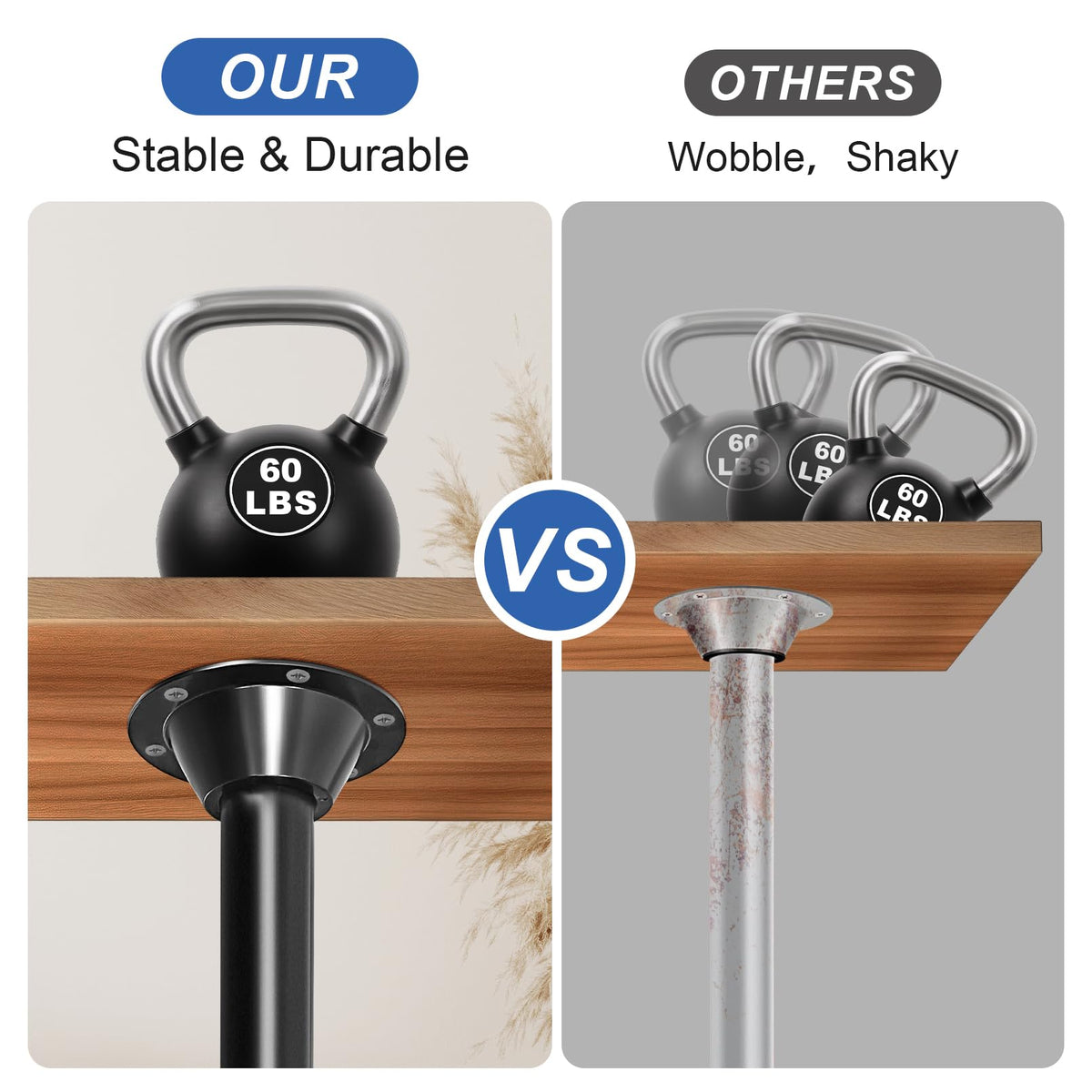 Hobuska installed in an RV dinette demonstrating wobble‑free dining benefit