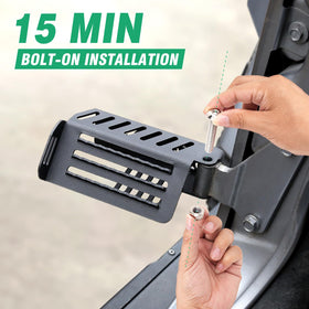HOCHO foot peg in use on door-off Jeep showing rider comfort and secure footing