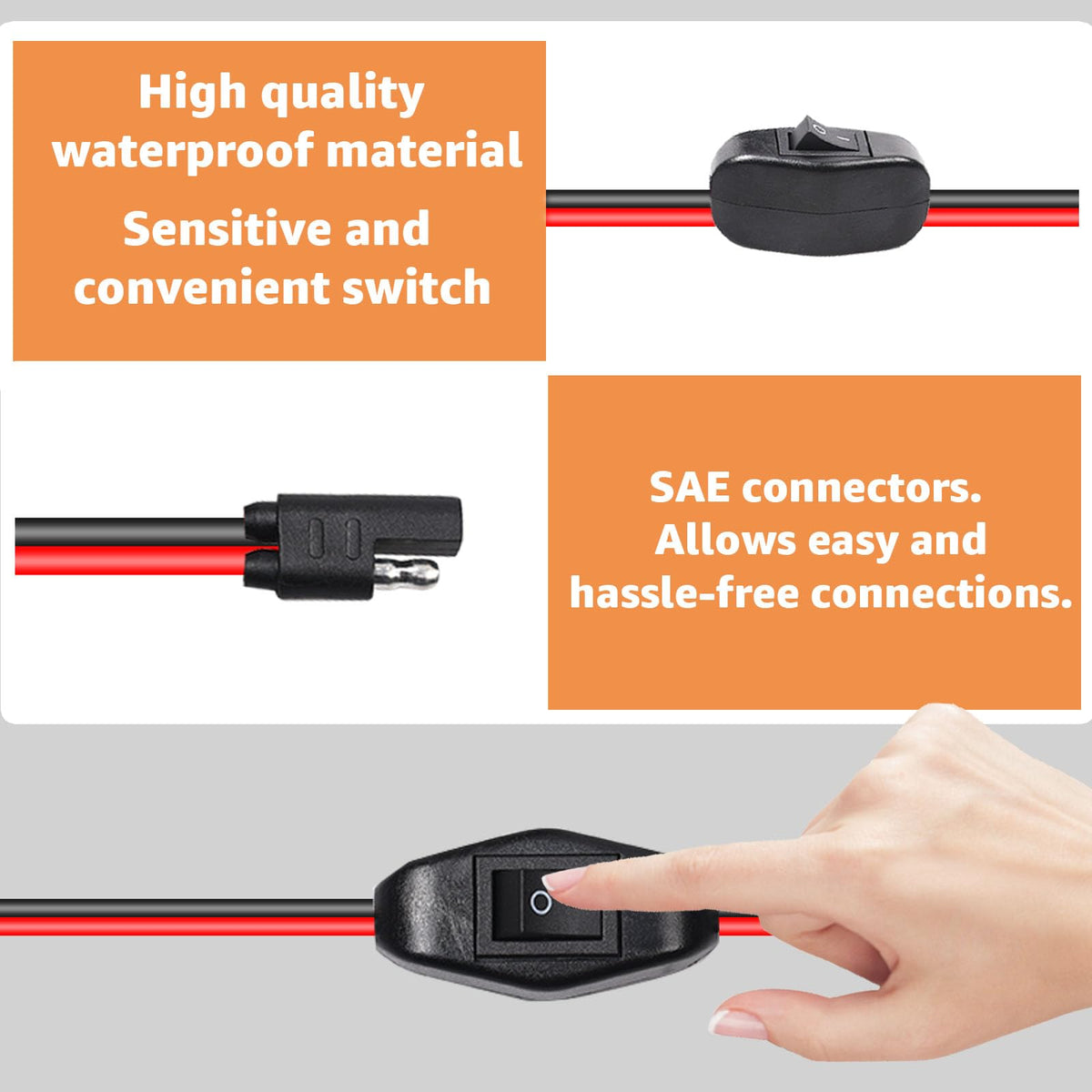 Hodeoo SAE connector detail illustrating fast, tool-free connection