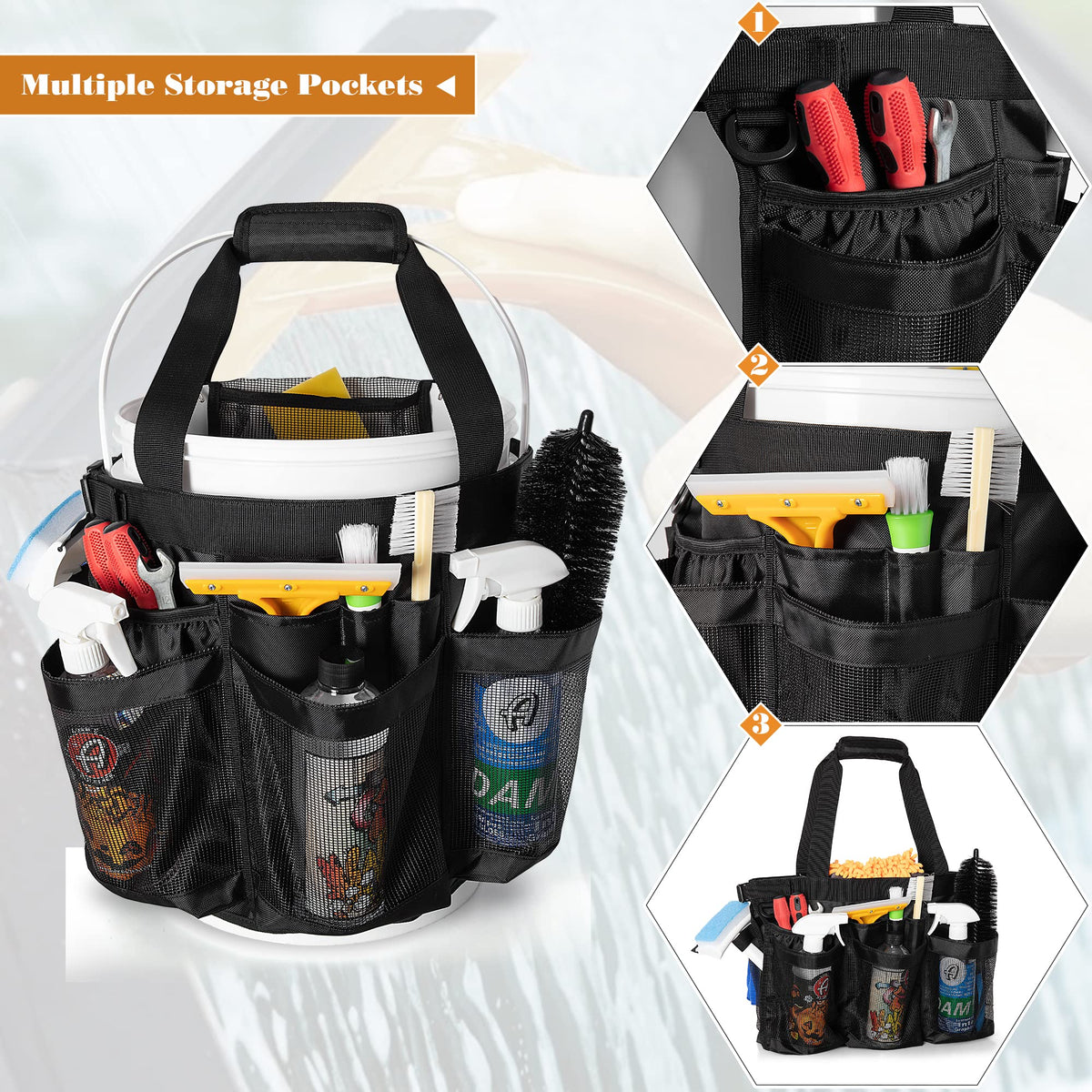 HODRANT detail of anti-fall hook and buckle securing organizer to bucket rim