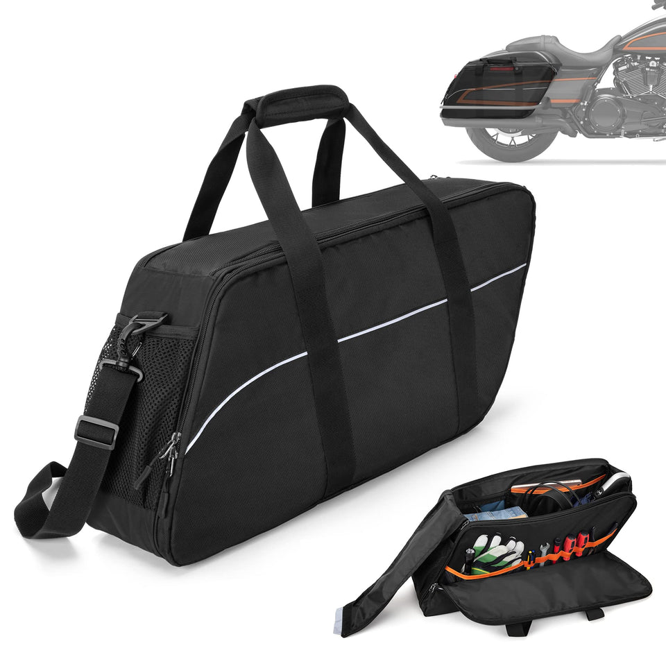 HODRANT front view of saddlebag liner showing organized pockets and quick access