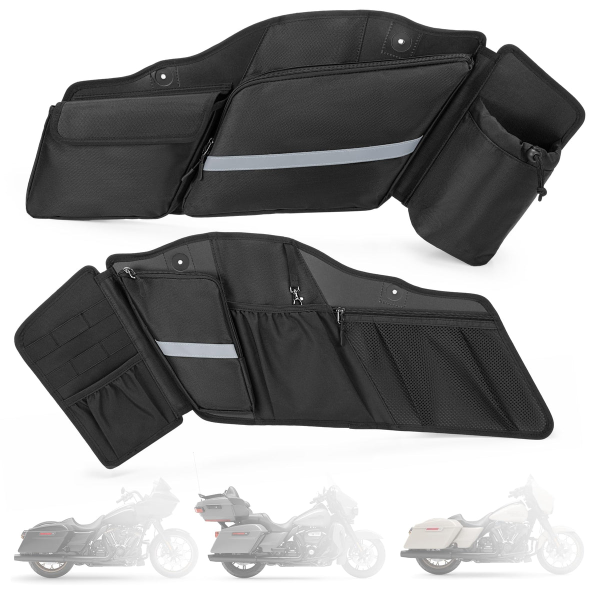 HODRANT front view of saddlebag organizer showing full layout and neat storage