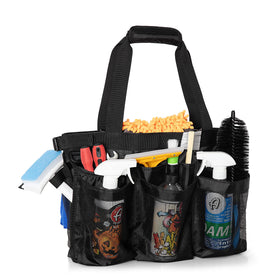 HODRANT lifestyle shot with organizer on bucket during gardening for easy transport