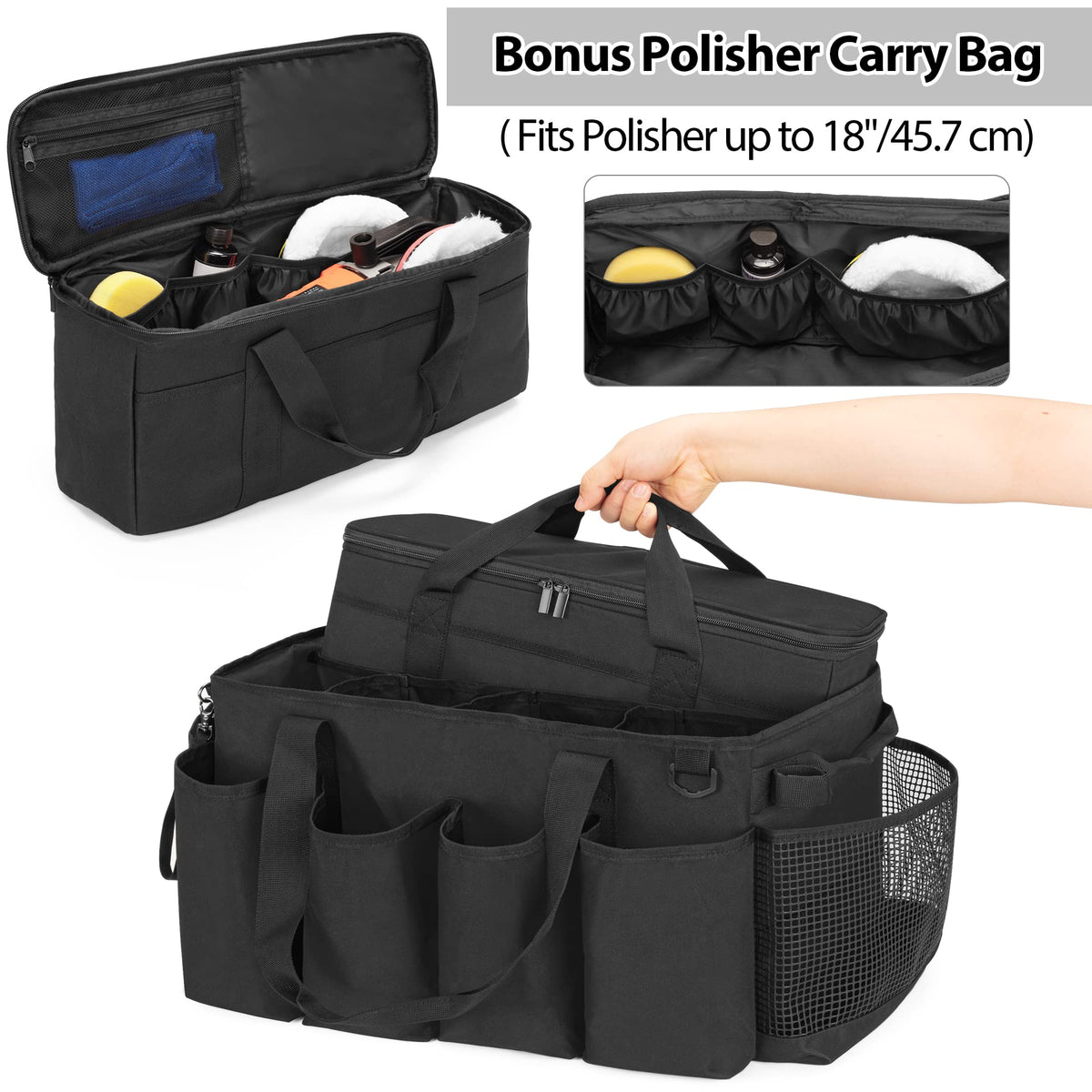 HODRANT removable polisher bag close-up securing an 18-inch polisher safely