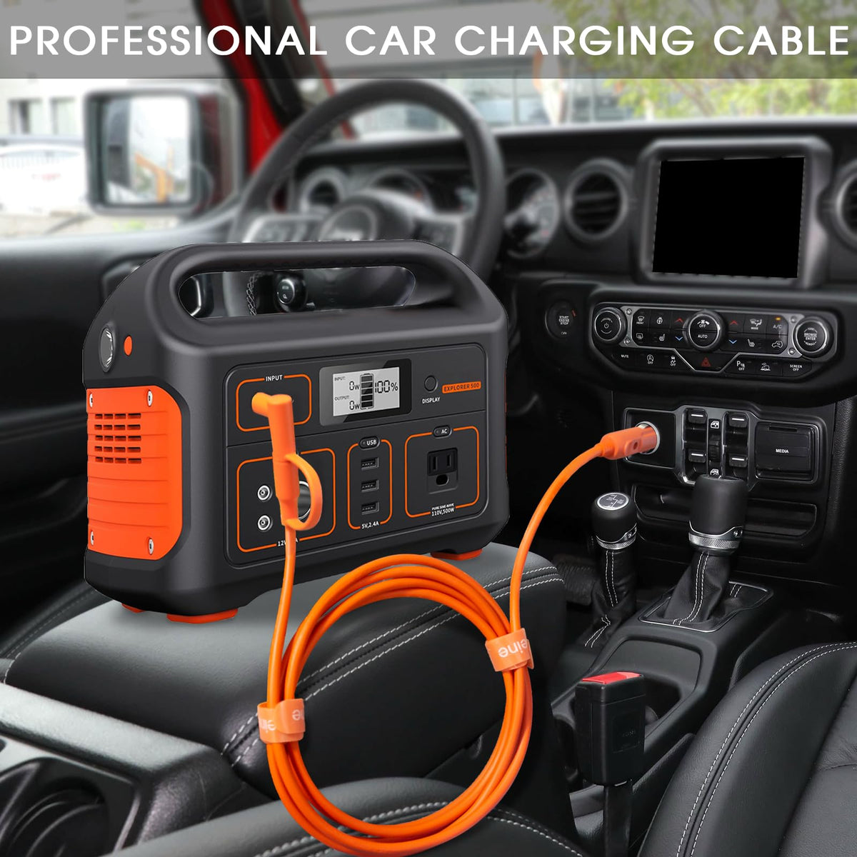 Hoeine cable plugged into vehicle cigarette lighter for charging