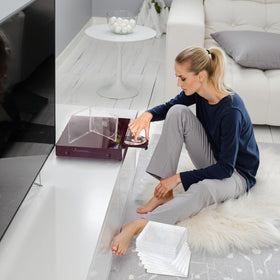 HOFURME lifestyle shelf organization showing neat rows and efficient media storage