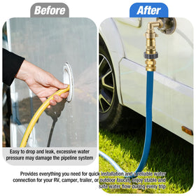 Hohean elbow routed behind RV showing space-saving fit and reduced hose stress