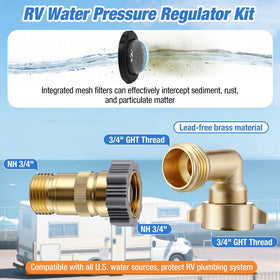 Hohean regulator installed on RV spigot demonstrating secure leak-free connection