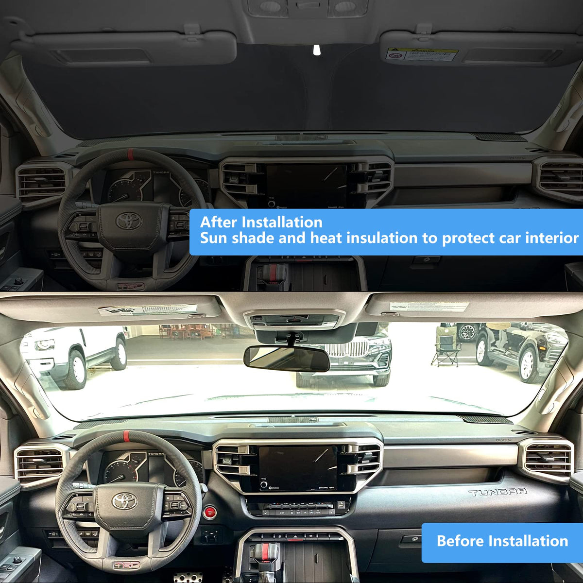 HOHUIGO Velcro strap around mirror showing secure fit and anti-sag benefit