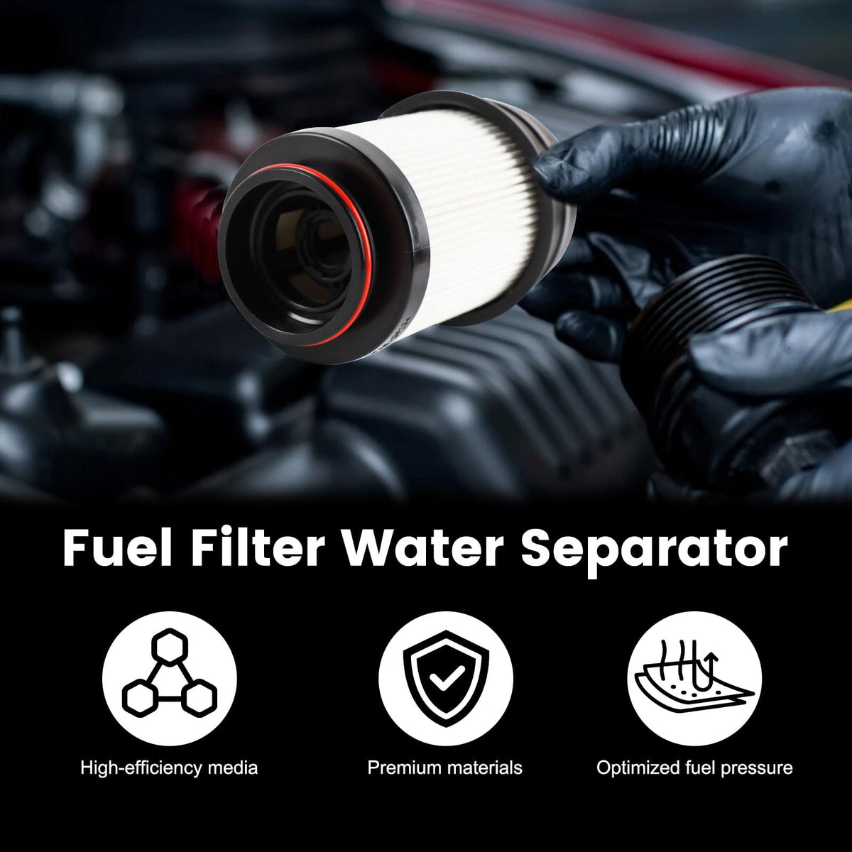 Hoiedt installed filters in a Ram engine bay showing correct placement