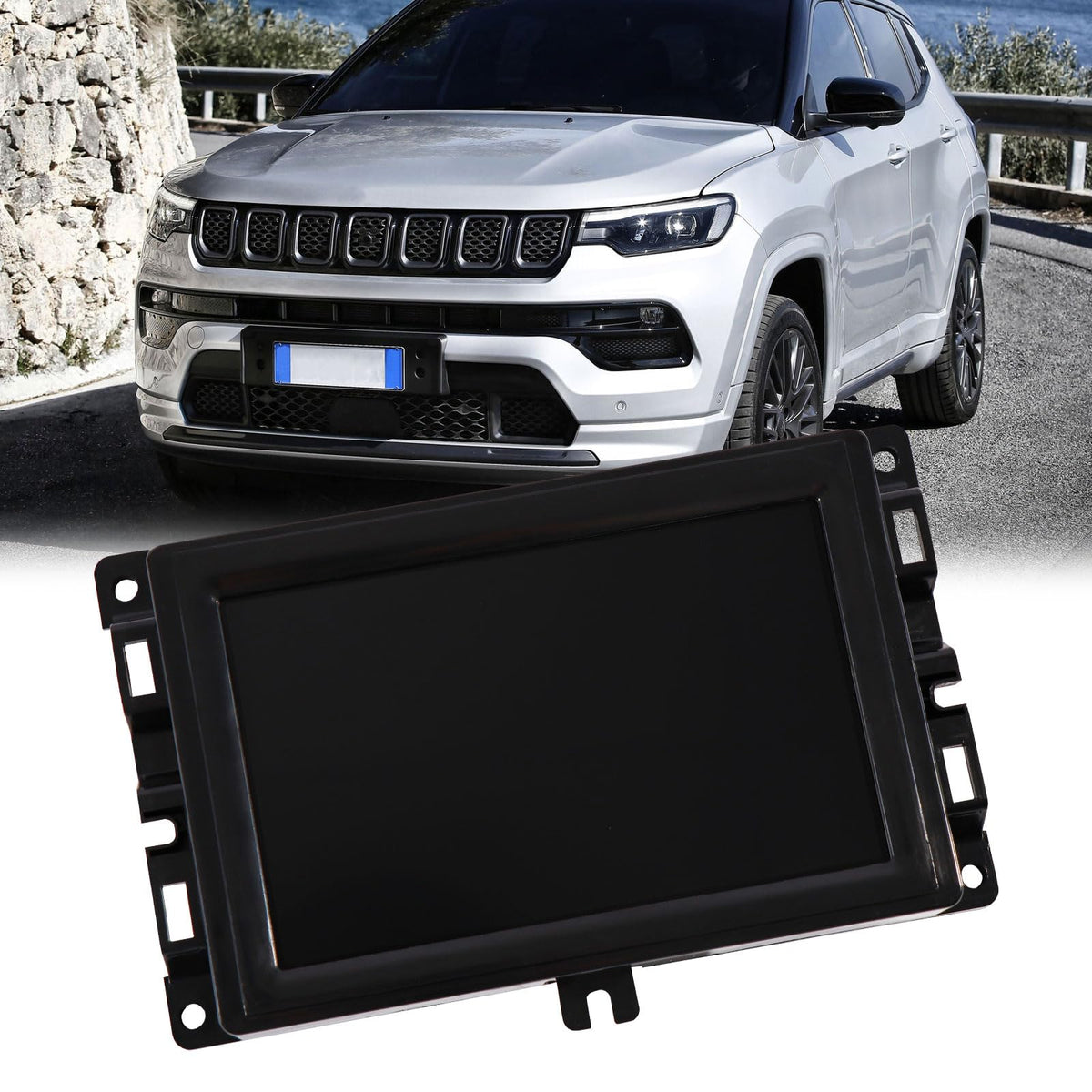 Hoiedt front display assembly for Jeep Compass showing clean factory fit and restored clarity