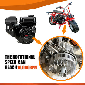HOLATO kit contents laid out: flywheel, valve springs, spark plug, key, and three main jets for tuning
