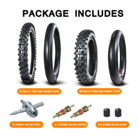 HOLATO tire next to 14- and 17-inch rims for clear size comparison