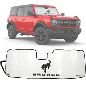 Holda front view of sunshade packaging showing official Bronco logo and fit benefit