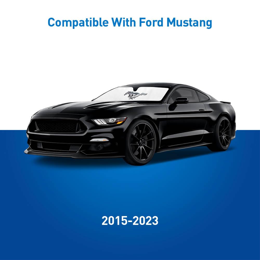 Holda sunshade installed in Mustang windshield reducing dashboard heat