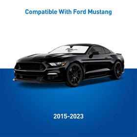 Holda sunshade installed in Mustang windshield reducing dashboard heat