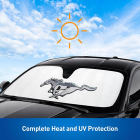 Holda sunshade in parked Mustang lifestyle shot demonstrating cooler cabin