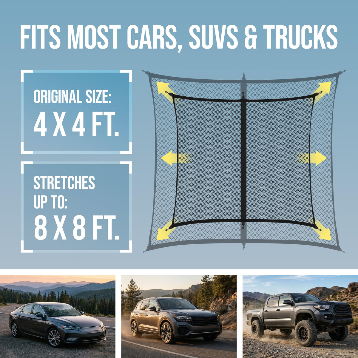 HOLDYNX cargo net installed in pickup bed securing mixed-size load