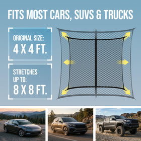 HOLDYNX cargo net installed in pickup bed securing mixed-size load