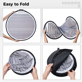 Homaisson reflector folded and stored in circular bag for compact portability