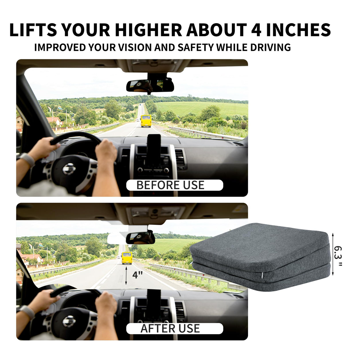 HOMBYS installed on car seat demonstrating improved driving position