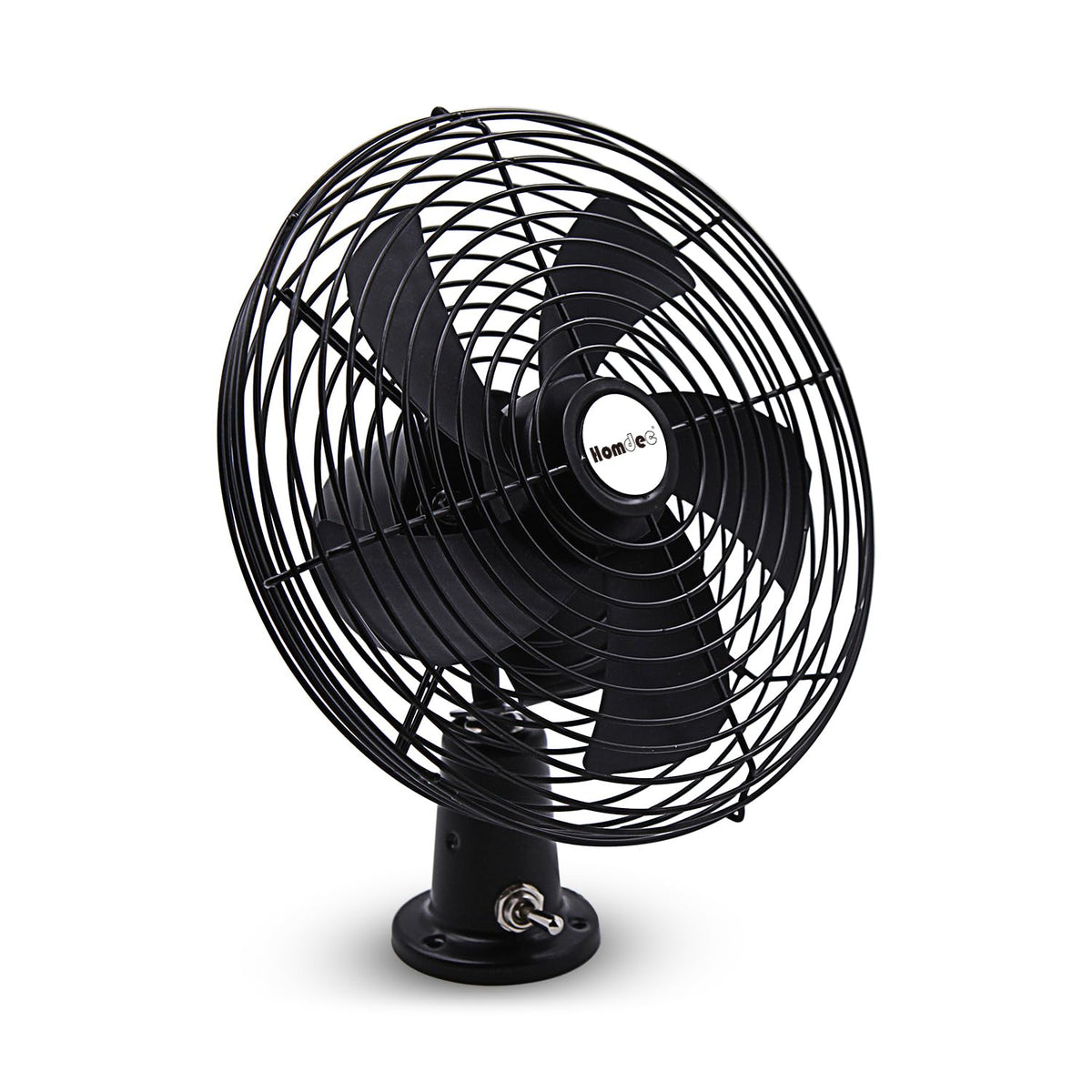 Homdec front view metal fan showing grill and airflow for durable ventilation