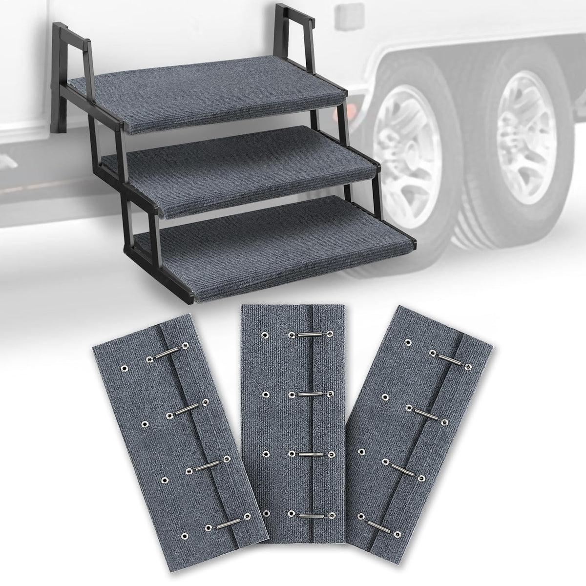 HOMEE front view of 23 inch RV step cover showing fit and full coverage