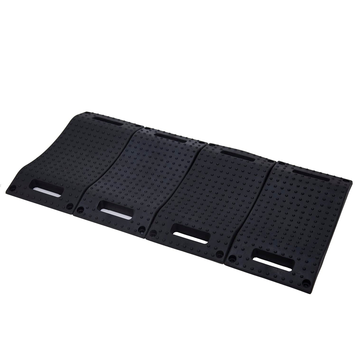 Homeon Wheels front view of four black ramps showing compact pack and convenience