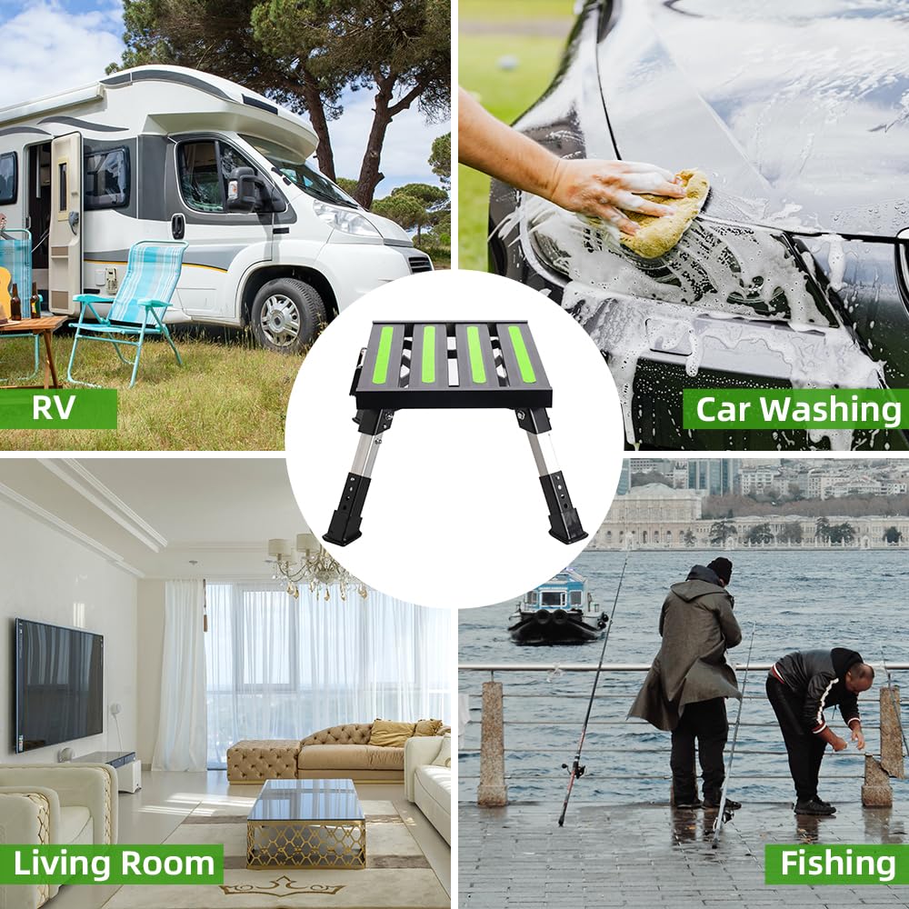 Homeon Wheels step placed at RV doorway offering safer boarding benefit