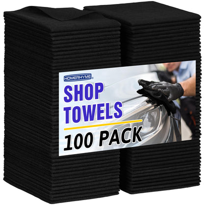 HOMERHYME front pack showing 100 black microfiber cloths and clear labeling benefit