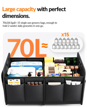 Homeve in-use inside SUV trunk holding groceries and preventing spills