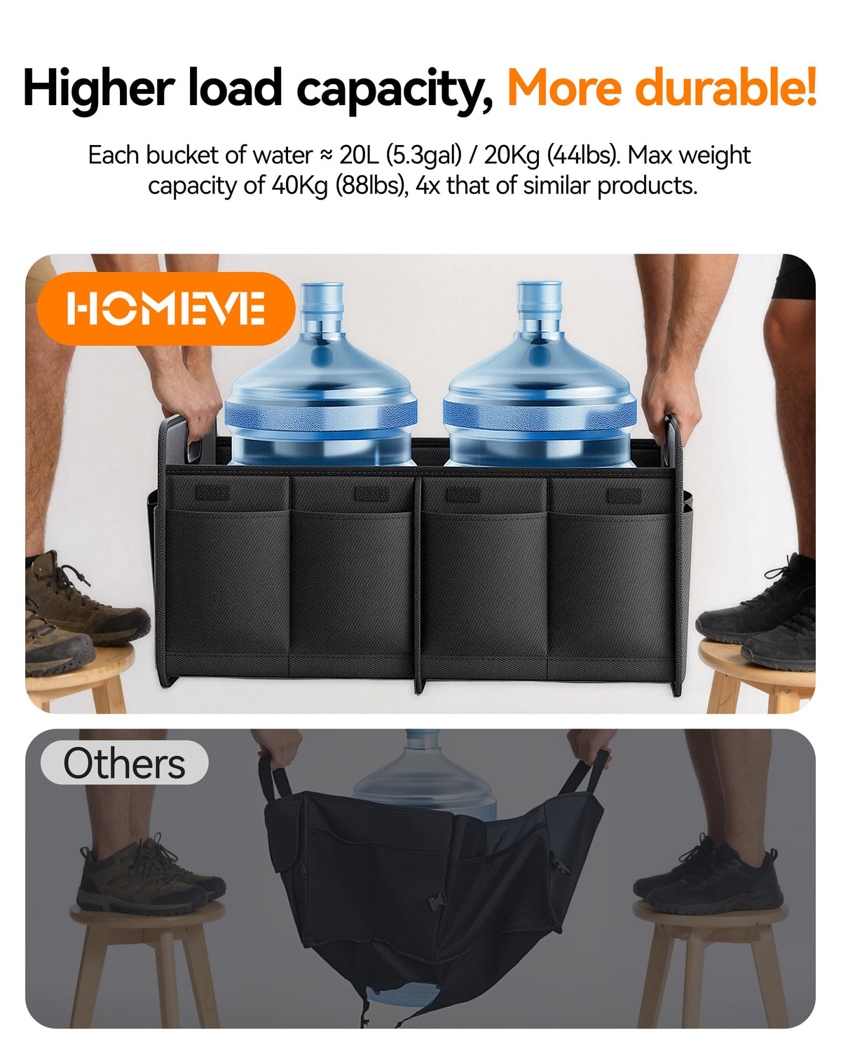 Homeve next to grocery bags for size comparison and capacity clarity