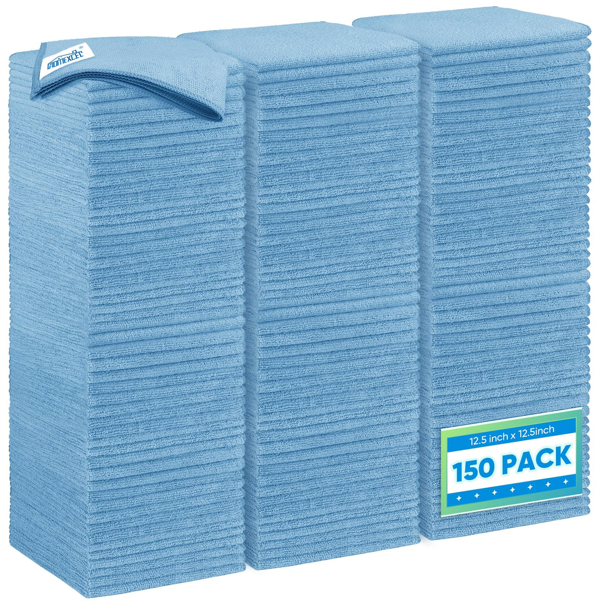 HOMEXCEL front pack showing 150 blue towels and clear quantity benefit
