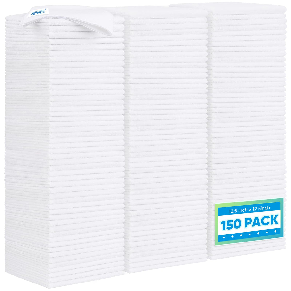 HOMEXCEL front packaging showing 150-pack towels and count benefit