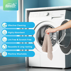 HOMEXCEL towels in laundry setup demonstrating easy care