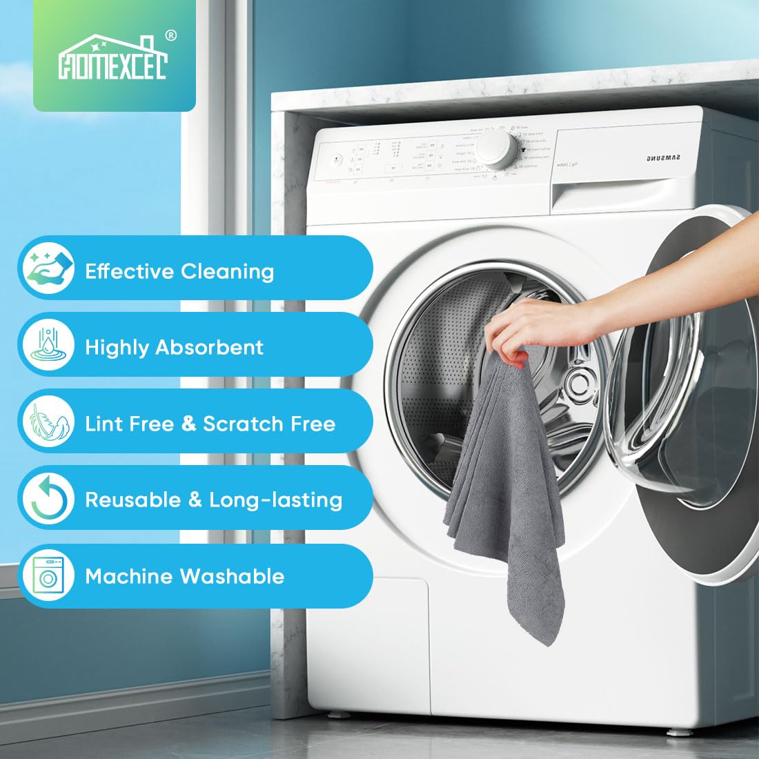 HOMEXCEL folded stack ready for laundry showing reusable long-lasting value