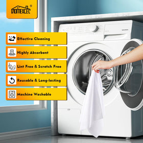 HOMEXCEL post-wash cloth stack showing durable quick-dry fabric