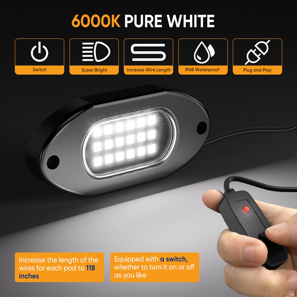 Honalia closeup of LED beads revealing even 18‑chip layout for brighter underglow