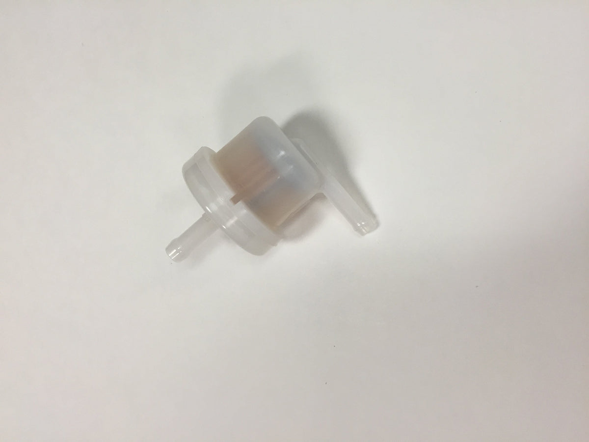 Close-up of Honda 16900-GET-003 installed on fuel line demonstrating correct flow direction and leak prevention