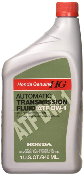 Honda ATF DW-1 front label showing product details and OEM assurance benefit