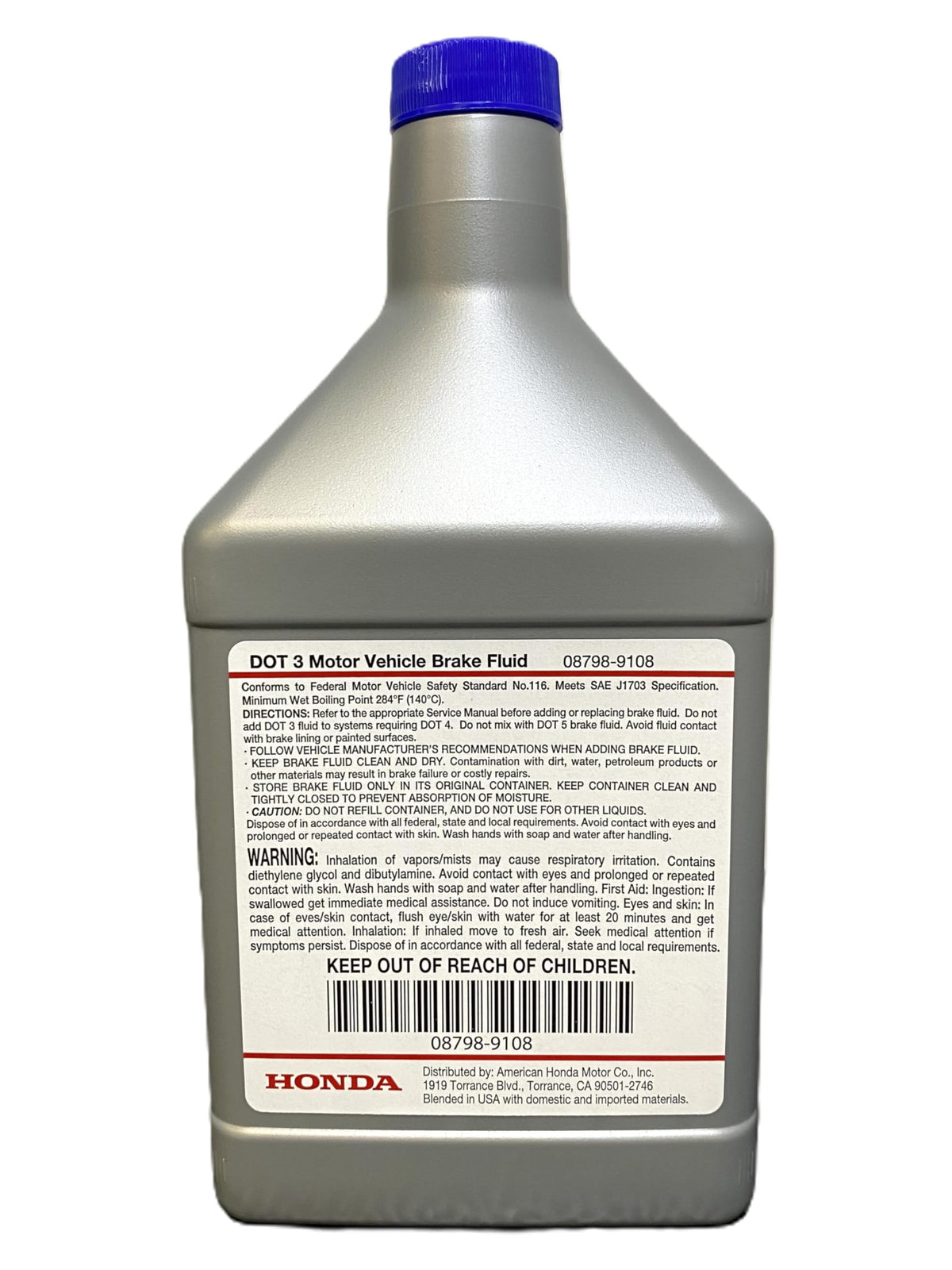 Honda DOT 3 bottle next to toolbox illustrating Honda reliability and proper volume