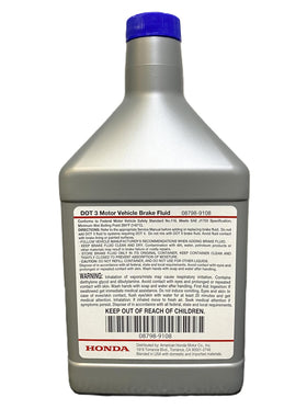 Honda DOT 3 bottle next to toolbox illustrating Honda reliability and proper volume